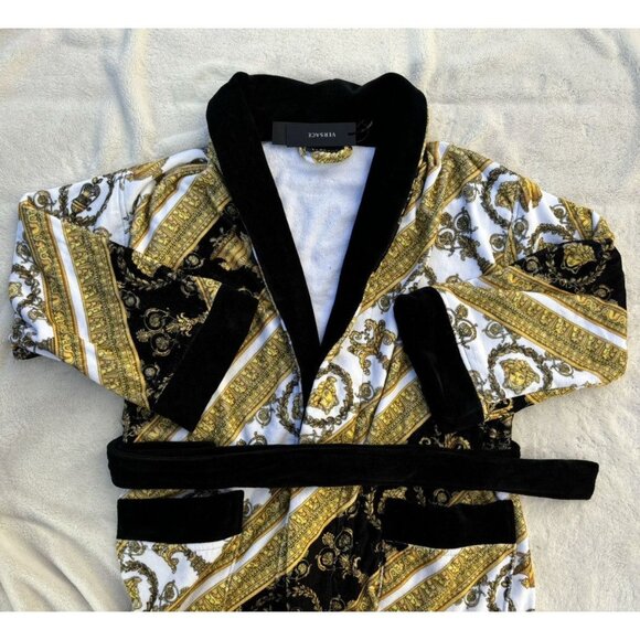 Versace Light Gold/Black Baroque Print Robe - Picture 1 of 4